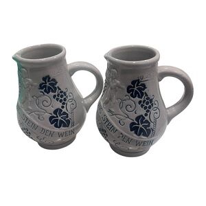 Ceramic Wine Pitcher Jug Set - White with Blue Vine Design